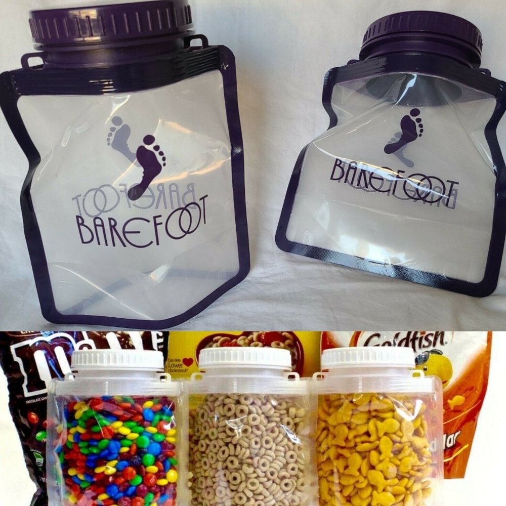 2 x Reusable Portable Beverage Snack Storage Jar Pouches Camping Space Saving